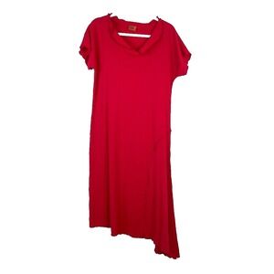 Oh My‎ Gauze Red Midi Asymmetric Dress Cowl Neck Short Sleeve Lagenlook Size 1
